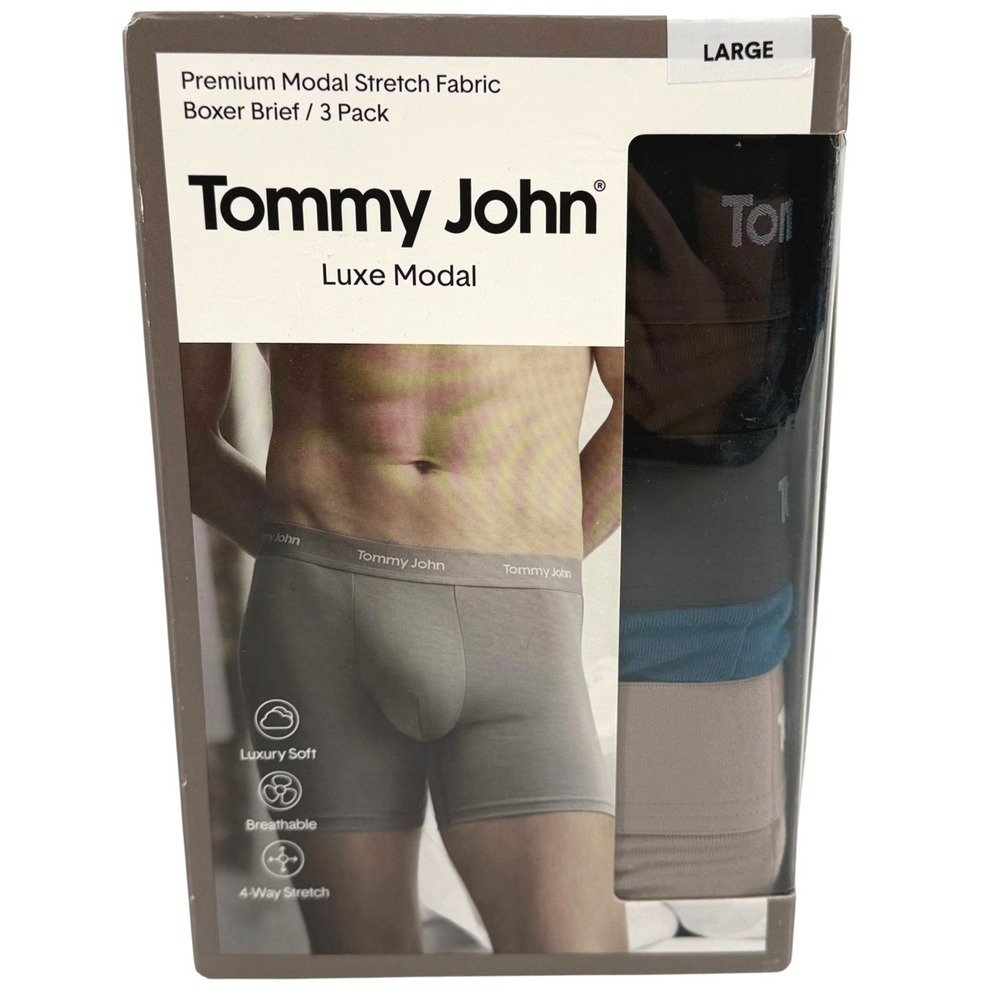 Tommy John Luxe Modal 6 Inch Boxer Brief 3 Pack Mens Large Black Blue Cinder NEW